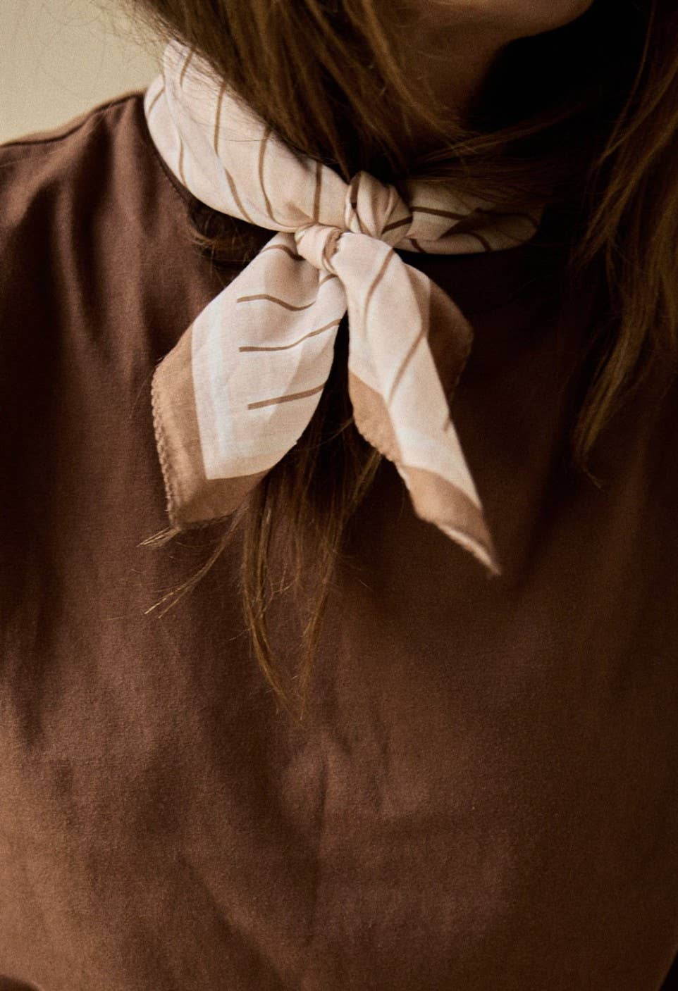 Small Cotton Voile Scarf Cream Stripes