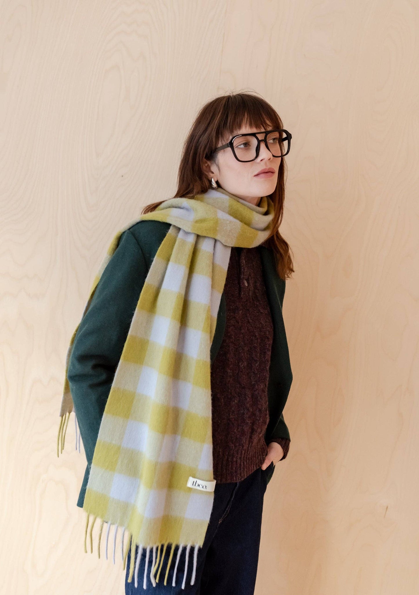 Lambswool Scarf in Avocado Gingham