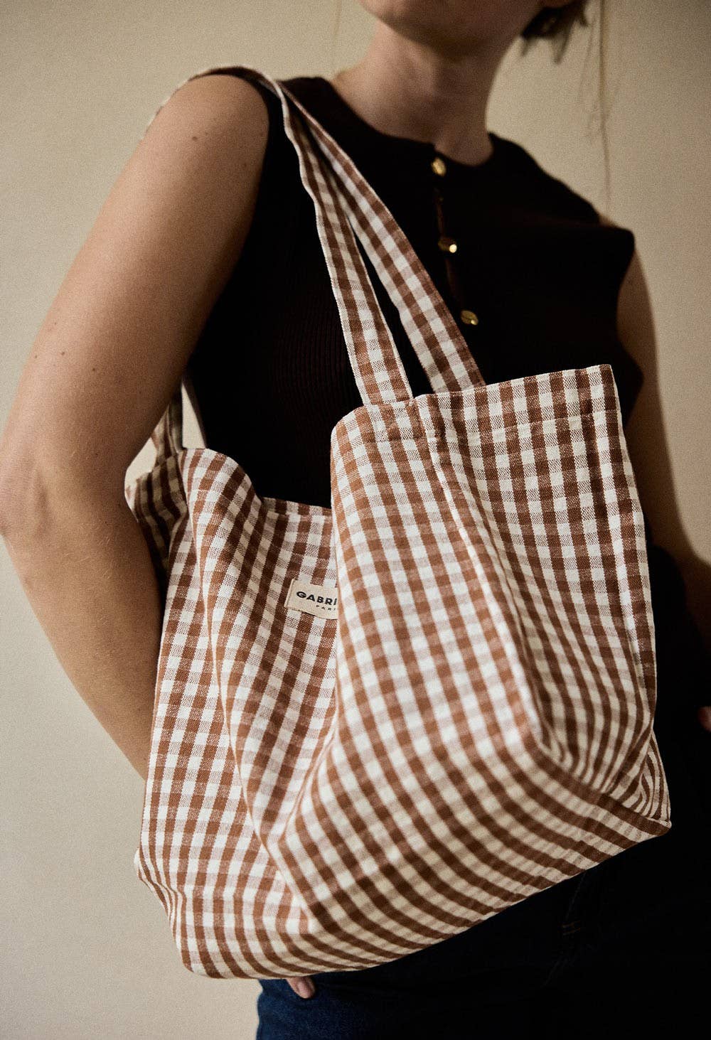 Gingham Moka Cotton Handbag