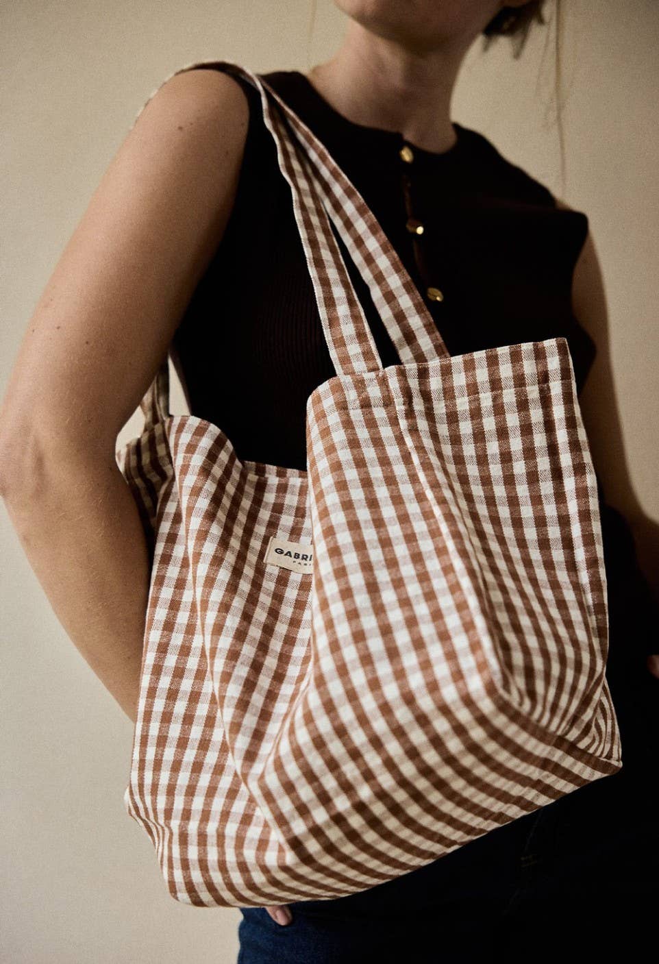 Gingham Moka Cotton Handbag