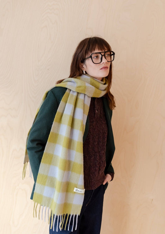 Lambswool Scarf in Avocado Gingham